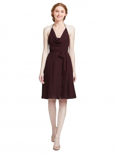 Burgundy Gold Sleeveless Spaghetti Straps A-Line Soft Chiffon Bridesmaid Dress Worcester