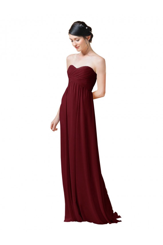 Burgundy Sleeveless Sweetheart A-Line Soft Chiffon Bridesmaid Dresses Worcester