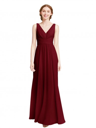Sleeveless V-Neck A-Line Chiffon Bridesmaid Dress / Evening Gowns Worcester