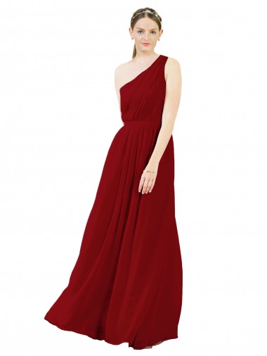 Burgundy Sleeveless One Shoulder A-Line Chiffon Bridal Party Dress / Evening Dress Worcester