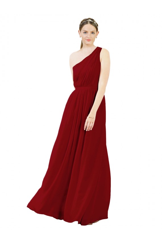 Burgundy Sleeveless One Shoulder A-Line Chiffon Bridal Party Dress / Evening Dress Worcester