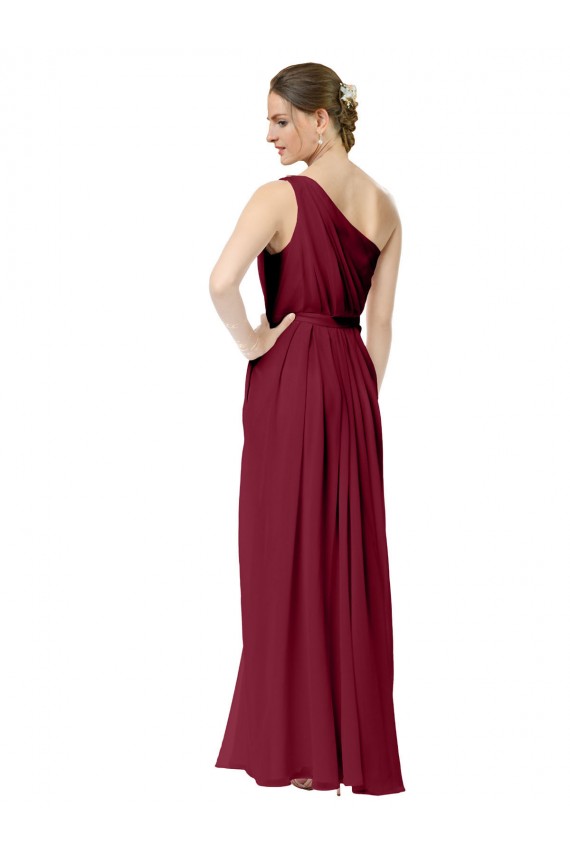 Burgundy Sleeveless One Shoulder A-Line Chiffon Bridal Party Dress / Evening Dress Worcester