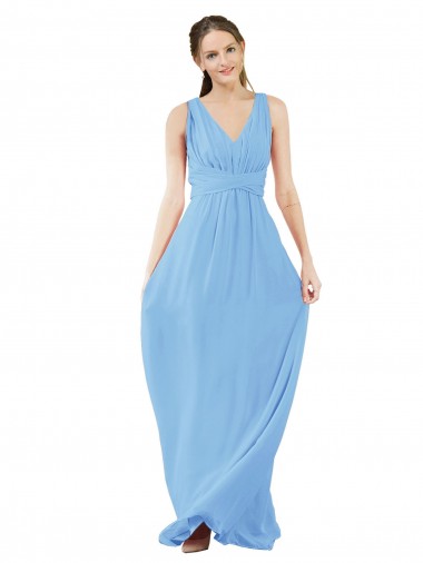 Periwinkle Sleeveless V-Neck A-Line Soft Chiffon Bridesmaid Dress Worcester