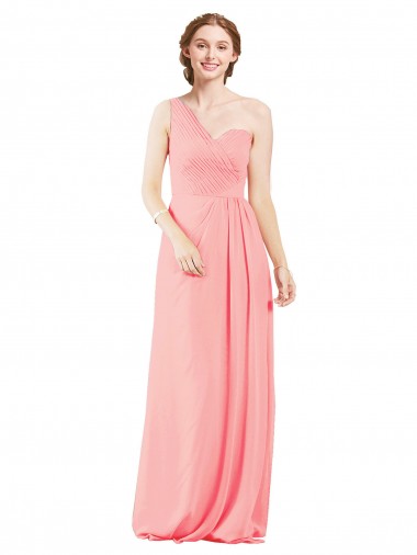 Salmon Sleeveless One Shoulder A-Line Soft Chiffon Bridal Party Dress Worcester