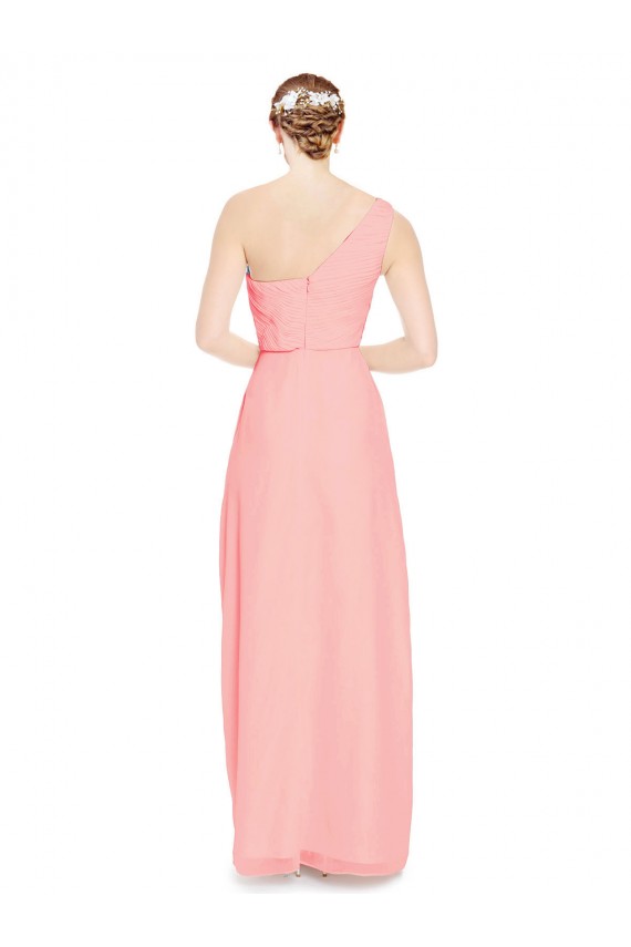 Salmon Sleeveless One Shoulder A-Line Soft Chiffon Bridal Party Dress Worcester