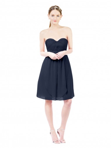 Open Back Dark Navy Sleeveless Sweetheart A-Line Soft Chiffon Bridesmaid Dress Worcester