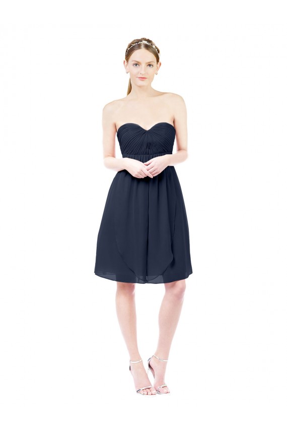 Open Back Dark Navy Sleeveless Sweetheart A-Line Soft Chiffon Bridesmaid Dress Worcester