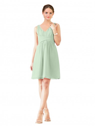 Sage Sleeveless V-Neck A-Line Soft Chiffon Bridesmaid Dress Worcester
