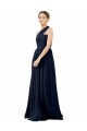 Dark Navy Sleeveless One Shoulder A-Line Chiffon Bridal Party Dress / Evening Dress Worcester