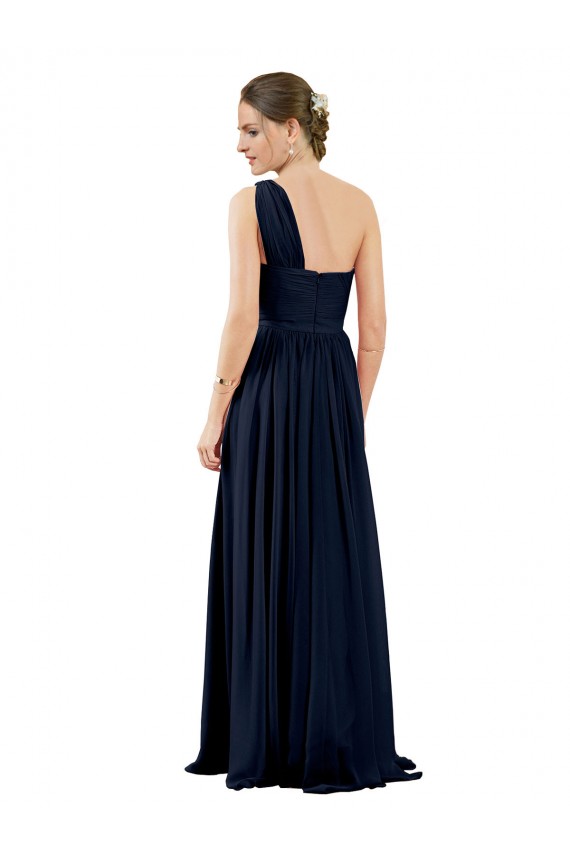 Dark Navy Sleeveless One Shoulder A-Line Chiffon Bridal Party Dress / Evening Dress Worcester