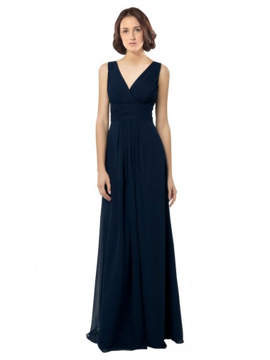 V-Back Sleeveless V-Neck A-Line Chiffon Bridal Party Dress Worcester