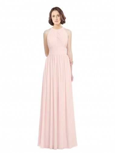 Keyhole Back Pink Sleeveless Halter Neck A-Line Soft Chiffon Bridesmaid Dress Worcester