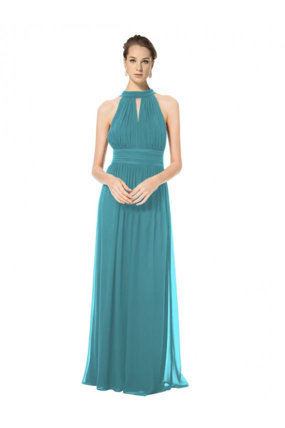 Keyhole Back Hunter Sleeveless Halter Neck A-Line Soft Chiffon Bridesmaid Dress Worcester