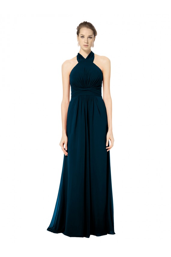 Open Back Midnight Green Sleeveless Halter Neck A-Line Soft Chiffon Formal Dress / Bridesmaid Dress Worcester