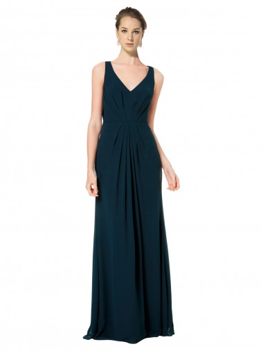 Midnight Green Sleeveless V-Neck A-Line Soft Chiffon Bridesmaid Dress Worcester