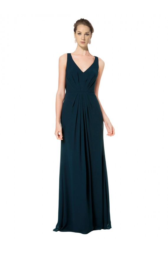 Midnight Green Sleeveless V-Neck A-Line Soft Chiffon Bridesmaid Dress Worcester