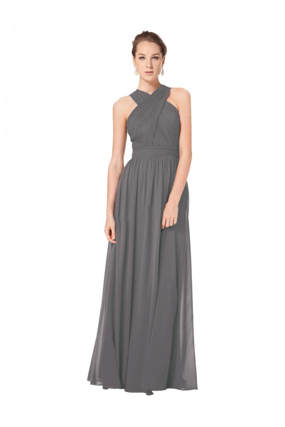 Keyhole Back Stormy Silver Sleeveless Halter Neck A-Line Soft Chiffon Bridesmaid Dress Worcester