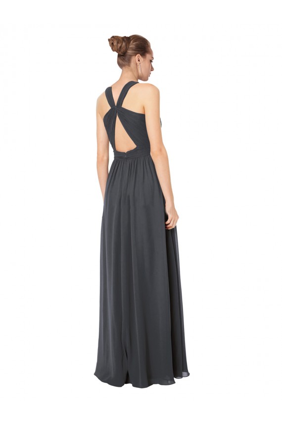 Keyhole Back Stormy Silver Sleeveless Halter Neck A-Line Soft Chiffon Bridesmaid Dress Worcester