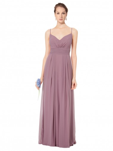 Open Back Sleeveless Spaghetti Straps A-Line Soft Chiffon Bridesmaid Gowns Worcester