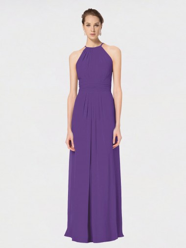 Criss Cross Back Plum Purple Sleeveless Spaghetti Straps A-Line Soft Chiffon Bridesmaid Dress Worcester