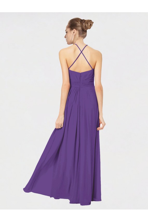Criss Cross Back Plum Purple Sleeveless Spaghetti Straps A-Line Soft Chiffon Bridesmaid Dress Worcester