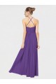Criss Cross Back Plum Purple Sleeveless Spaghetti Straps A-Line Soft Chiffon Bridesmaid Dress Worcester