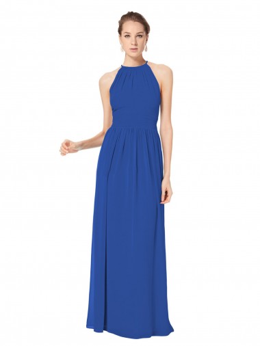 Keyhole Back Royal Blue Sleeveless Halter Neck A-Line Chiffon Bridesmaid Dress / Evening Dress Worcester