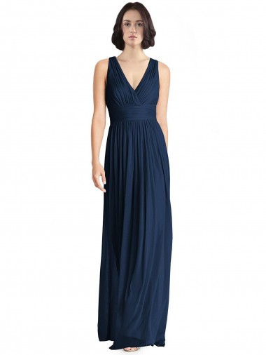 Dark Navy Sleeveless V-Neck A-Line Chiffon Bridesmaid Dress Worcester
