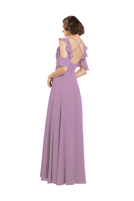 Criss Cross Back Cold Shoulder High Neck A-Line Soft Chiffon Bridesmaid Dresses Worcester