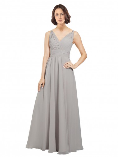 V-Back Oyster Silver Sleeveless V-Neck A-Line Soft Chiffon Bridesmaid Dress Worcester