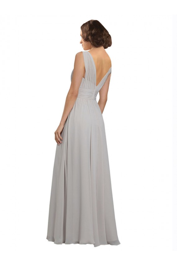 V-Back Oyster Silver Sleeveless V-Neck A-Line Soft Chiffon Bridesmaid Dress Worcester