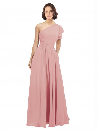 Bliss Pink Sleeveless One Shoulder A-Line Chiffon Bridesmaid Dress / Evening Dress Worcester