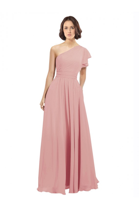 Bliss Pink Sleeveless One Shoulder A-Line Chiffon Bridesmaid Dress / Evening Dress Worcester