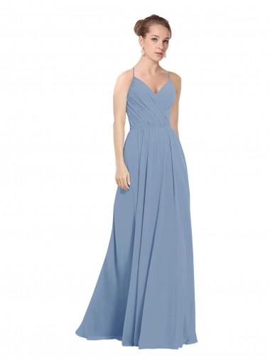 V-Back Dusty Blue Sleeveless V-Neck A-Line Soft Chiffon Evening Dress / Bridesmaid Dress Worcester