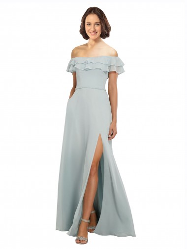 Keyhole Back Sleeveless Off the Shoulder A-Line Soft Chiffon Bridesmaid Dress Worcester