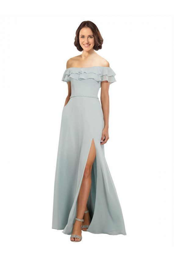 Keyhole Back Sleeveless Off the Shoulder A-Line Soft Chiffon Bridesmaid Dress Worcester