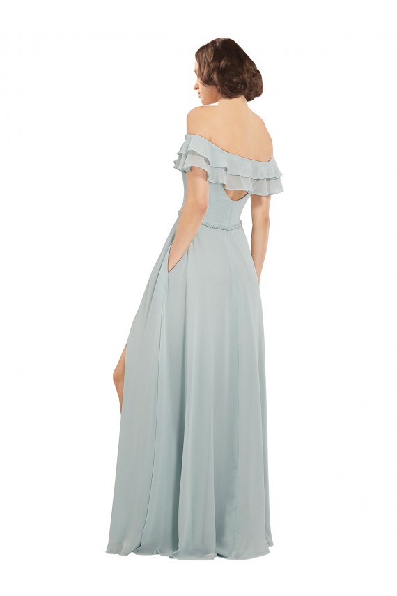 Keyhole Back Sleeveless Off the Shoulder A-Line Soft Chiffon Bridesmaid Dress Worcester