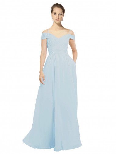 Sea Glass Sleeveless Off the Shoulder A-Line Soft Chiffon Evening Dress / Bridesmaid Dress Worcester
