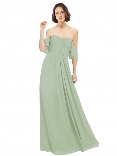 Smoke Green Cold Shoulder Off the Shoulder A-Line Soft Chiffon Bridesmaid Dress Worcester