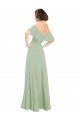 Smoke Green Cold Shoulder Off the Shoulder A-Line Soft Chiffon Bridesmaid Dress Worcester