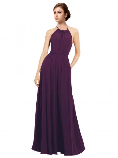 Keyhole Back Grape Sleeveless Halter Neck A-Line Chiffon Bridesmaid Dress / Evening Dress Worcester