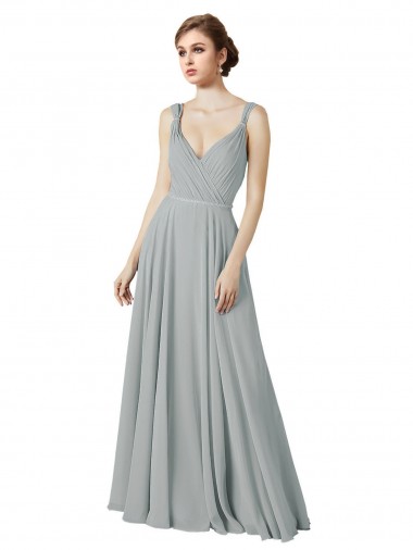 Silver Sleeveless V-Neck A-Line Chiffon Bridesmaid Dress / Evening Dress Worcester
