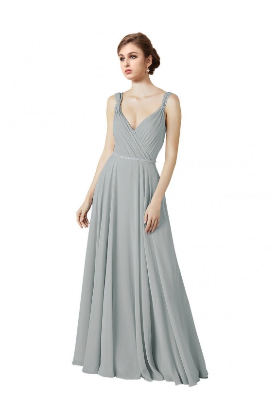Silver Sleeveless V-Neck A-Line Chiffon Bridesmaid Dress / Evening Dress Worcester