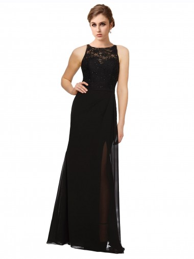 Sleeveless High Neck Sheath Soft Chiffon & Lace Bridesmaid Dress Worcester