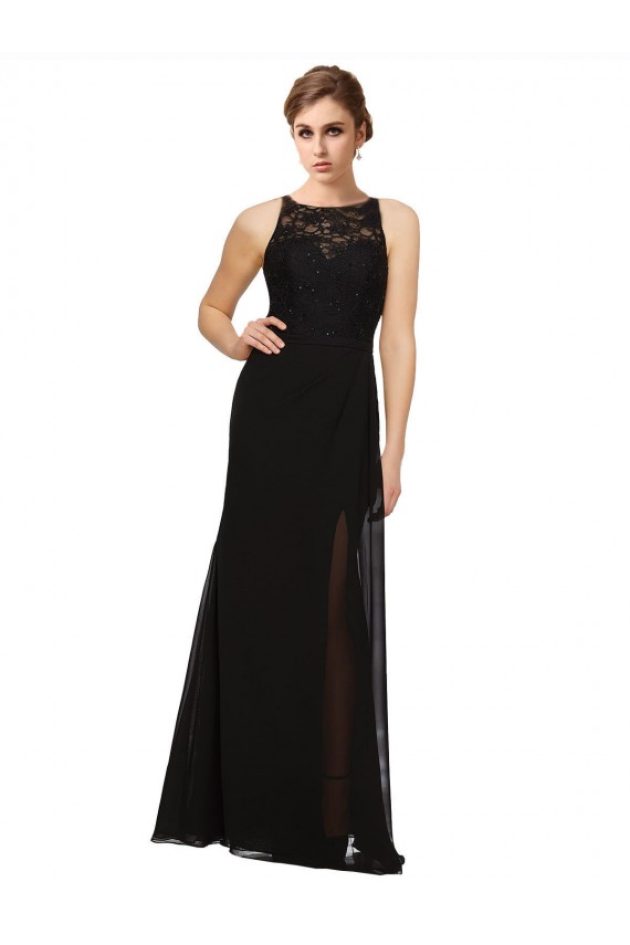 Sleeveless High Neck Sheath Soft Chiffon & Lace Bridesmaid Dress Worcester
