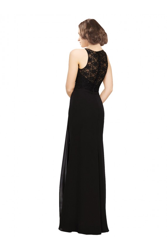 Sleeveless High Neck Sheath Soft Chiffon & Lace Bridesmaid Dress Worcester