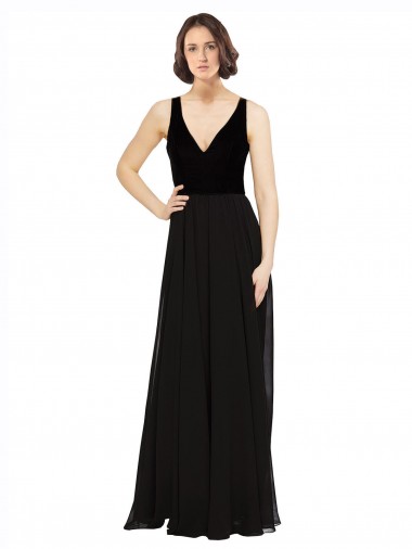 Open Back Sleeveless V-Neck A-Line Soft Chiffon & Velvet Prom Dress / Bridesmaid Dress Worcester