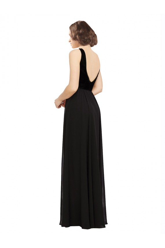 Open Back Sleeveless V-Neck A-Line Soft Chiffon & Velvet Prom Dress / Bridesmaid Dress Worcester