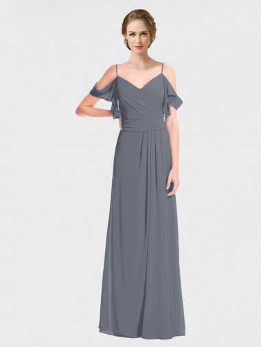 V-Back Flutter Sleeves Off the Shoulder A-Line Soft Chiffon Bridesmaid Dress Worcester