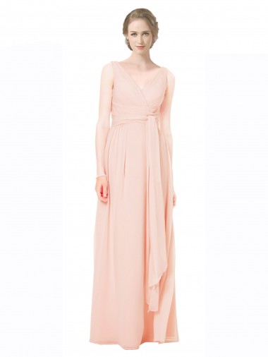 V-Back Sleeveless V-Neck A-Line Chiffon Wedding Party Dress Worcester